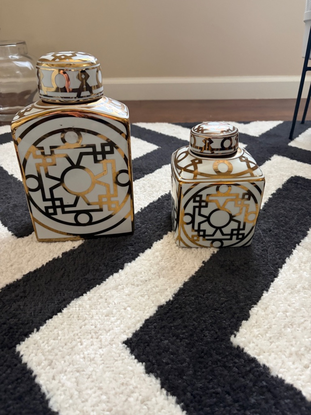 Decorative Ceramic Ginger Jar Set - White, Gold & Black
